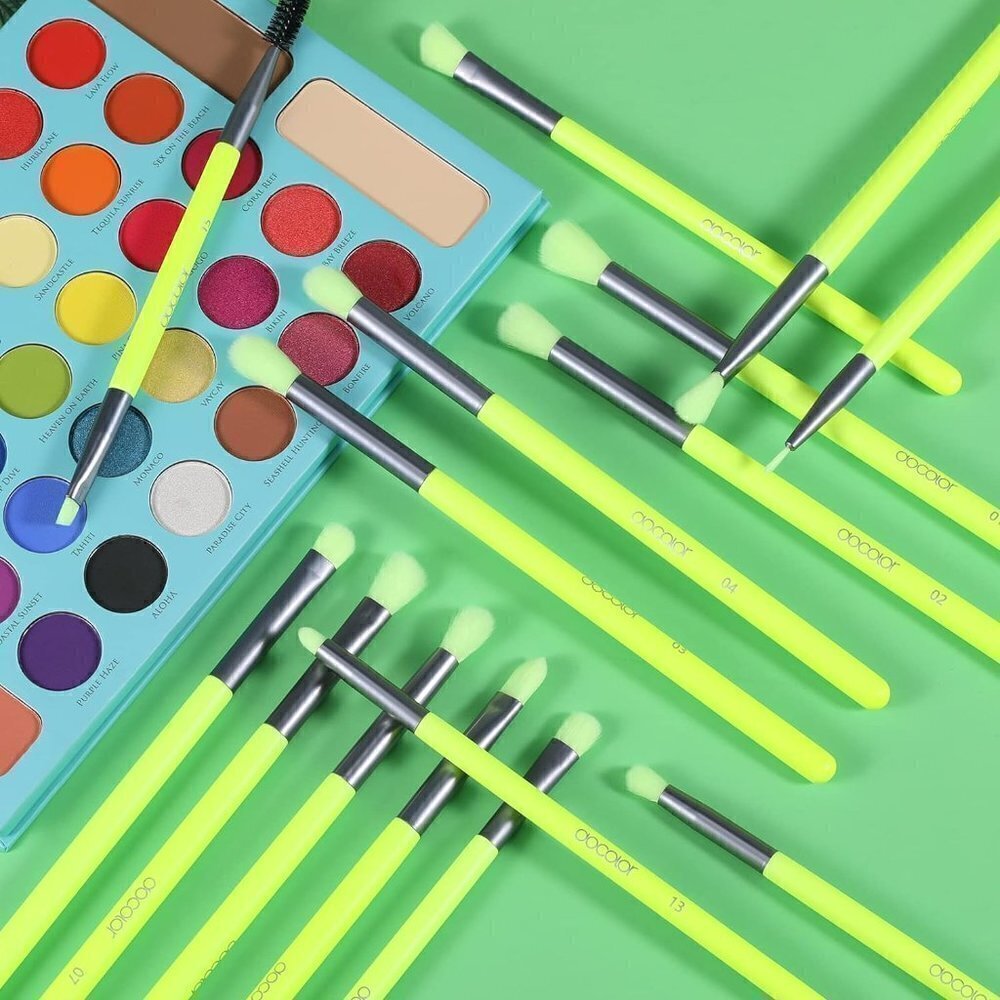 Docolor Eyeshadow Brush Set 15Pcs Green Eye Makeup Synthetic Brushes With  Case - Picture 7 of 12